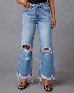 eBay European and American cross-border Women's slim pants Amazon new ripped slim Slimming jeans for women