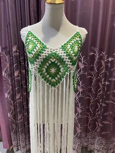 Tassel Strap Bohemian Crocheted Vest Sexy Backless Sleeveless Yunnan Ethnic Style Vacation Atmosphere Top