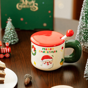 Customized Christmas Cup with Lid and Spoon for Girls, High-Looking Couple Mug, Ceramic Water Cup, Student Gift Box