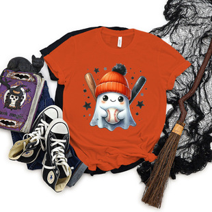 Baseball Lover Halloween T-shirt Cute Ghost Baseball Graphic