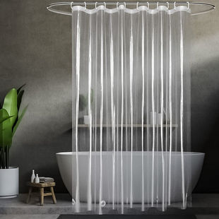Amazon Cross-border Supply Simple Dry and Wet Separation Transparent Waterproof Shower Curtain Thickened PEVA Shower Curtain Fabric Bathroom Curtain