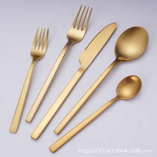 Amazon Stainless Steel American Plated Titanium Knife and Fork Spoon Hotel Western Restaurant Tableware Set Steak Western Tableware Wholesale