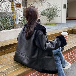 Mini Yang Style Winter Merino Hair One-piece Women's Mid-length Coat Fashionable Loose Korean Style High Collar Fur