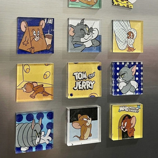 Cat and Mouse Acrylic Magnetic Refrigerator Sticker Cute Hole Board Decoration Home Cartoon 3D Tom Jerry