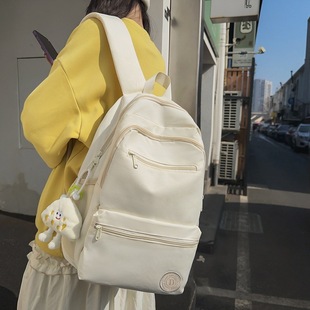 Solid color Korean style backpack female ins preppy style junior high school student schoolbag simple large capacity backpack male fashion