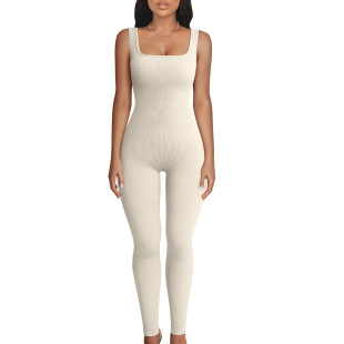 European and American Multi-color Sexy Sleeveless Yoga Jumpsuit Women's Collar Belly-lifting Hip High Elastic One-piece Jumpsuit