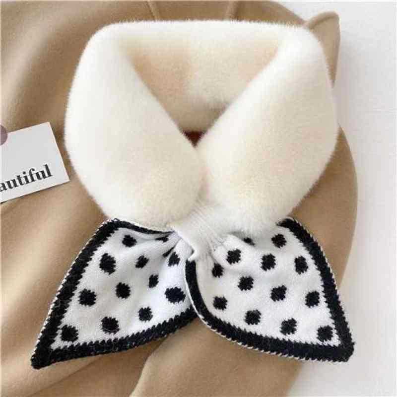 Scarf Ins Women's Wave Point Wool Warm Knitted Plush Cross Fur Collar Fashionable Winter Neck Collar Scarf