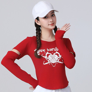 ♔Square Dance New Top Middle-aged and Elderly Sports Long Sleeve Detachable Spring and Summer Dance Performance Clothes Ghost Step Dance Clothes
