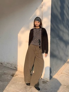New Arrival Machete Cocoon-Shaped Sickle Vintage Split High Density Pure Cotton Medium-Low Waist Loose Drawstring Casual Pants Women's 5202