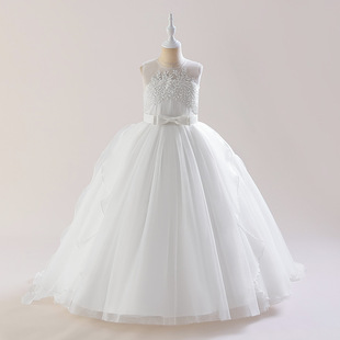Foreign Trade Europe and the United States New Girls' Dress Embroidered Flower Evening Dress Mesh Tail Skirt Piano Performance Dress