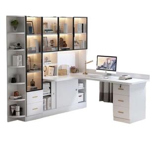 Solid Wood Corner Computer Desk Desk Bookcase Bookshelf Combination Integrated Light Luxury Office Home Bedroom Writing and Learning Table