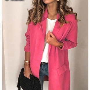 2023ebay AliExpress wish European and American autumn and winter new solid color long sleeve fake pocket casual blazer women's clothing