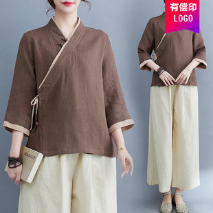 Tang Suit Women's Hanfu Modified Summer Little Tea Man Suit suit Buddha Style Women's Suit Zen Style Chinese Style Top