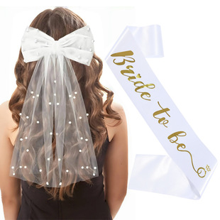 Cross-border new bridal headdress shoulder strap suit European and American pearl bow super fairy mesh ribbon hair accessories wholesale