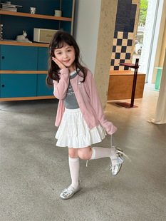 Emo Beibei Children's Lightweight Foreign Style Air-conditioning Shirt Children's Wear Girls Korean Solid Color Pit Sunscreen Cardigan Jacket