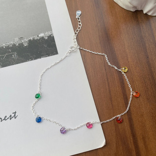 S925 sterling silver summer new colorful zircon water drop anklet women's exquisite simple foot neck chain niche foot ring