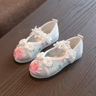 Factory Direct Spring Children's Hanfu Shoes Chinese Style Girl's Embroidered Shoes Baby's Cloth Shoes Ancient Clothing Table Shoes