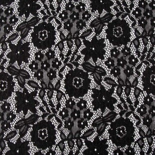 Factory in stock 115-125g black polyamide elastic hot drilling silver diamond lace fabric women's fashion lace fabric