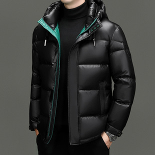 2023 Winter new men's young and middle-aged hooded white duck down black gold velvet thick warm down jacket