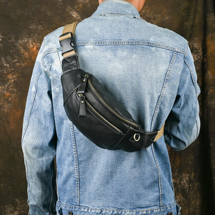 Foreign trade new leather men's bag multi-functional men's close-fitting chest bag cowhide women's waist bag soft leather one-shoulder slung mobile phone bag