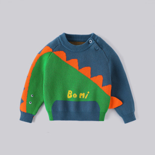 Autumn and winter boys water chestnut Dragon round neck sweater new children's Korean cartoon A cotton double-layer warm pullover