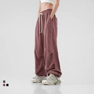 Corduroy ankle-tied overalls men's spring and autumn American-style heavy functional umbrella pants straight wide-leg casual trousers