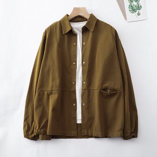 Real shot 2024 autumn new twill lapel casual loose solid color long sleeve shirt women's shirt coat top