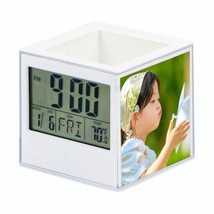 Hot sale and practical multi-function pen holder photo frame perpetual calendar alarm clock clock fashion ornaments timing office supplies in stock