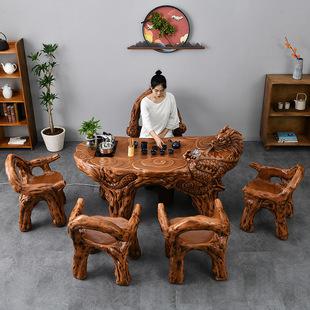Imitation Root Tea Dragon Table and Chair Combination Tea Set suit Integrated Office Home Balcony Kung Fu Outdoor Tea Table