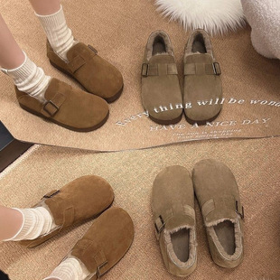 Jinbu Kangjia velvet all-inclusive retro Birkenstock shoes women's winter new step-on cotton shoes Mao Mao shoes thickened warm snow