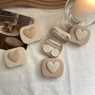 Milk tea warm color ~ ins simple contact lens box companion box beautiful pupil box portable three-dimensional love as388