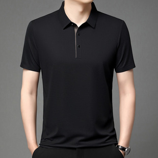 Traceless Ice Silk Polo Shirt Middle-aged Men's T-shirt Business Casual Skin-friendly Breathable Lapel Dad's Short-sleeved T-shirt