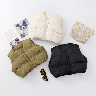 Boys and Girls Down Vest Winter New Children's Wear Baby Boys and Girls Korean Solid Color Loose White Duck Down Warm Vest