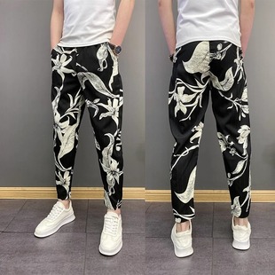 Summer Thin Ice Silk Casual Pants Men's Duffy Handsome Trendy Harlan Pants Youth Trendy Brand Printed Loose Foot Pants