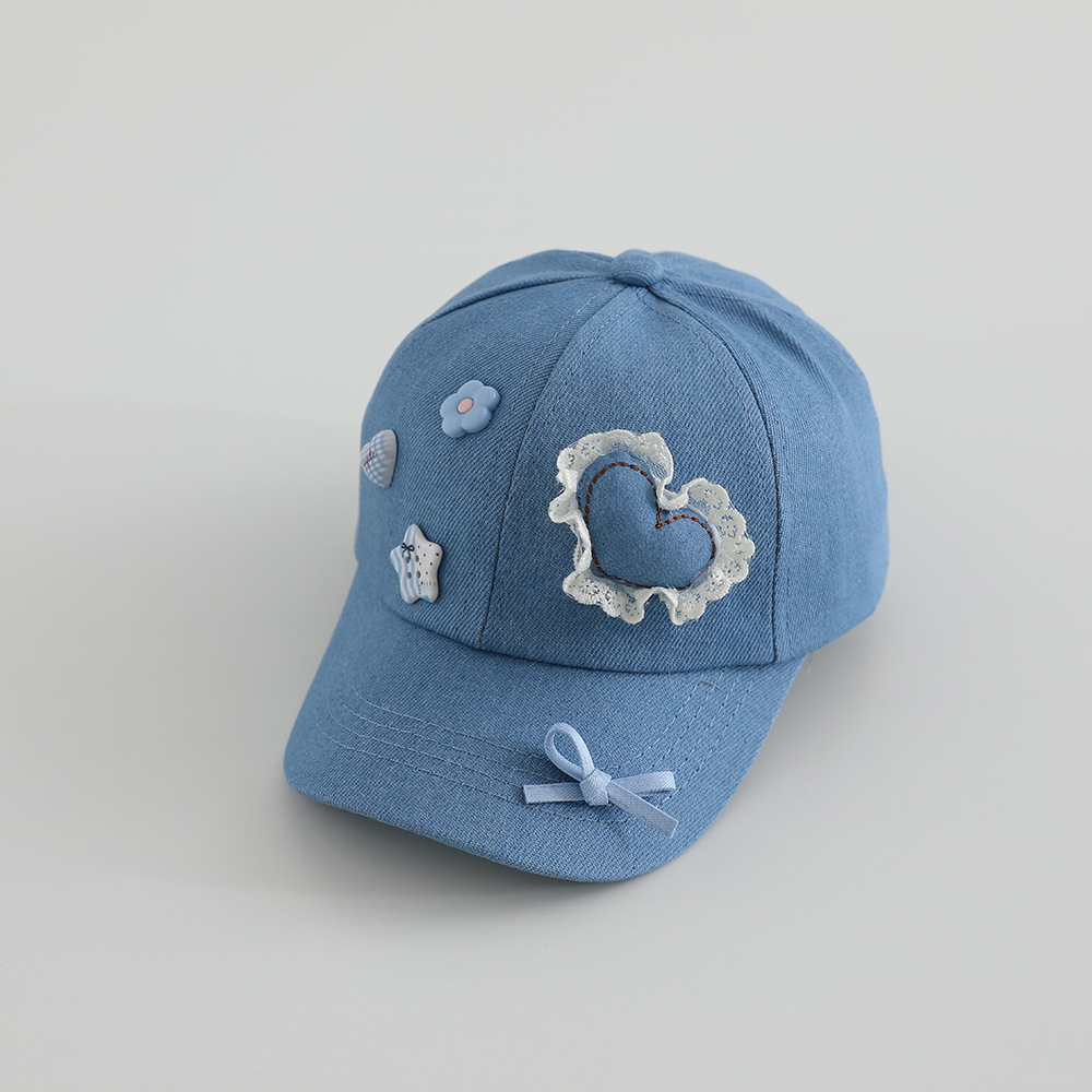 Summer New Style Kidsren's Baseball Cap with Heart Bow DIY Denim Peaked Cap Outdoor Travel Sunshade Baby Hat