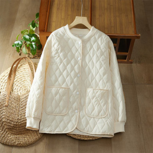 Cotton-padded Coat Winter Cotton-padded Coat Casual Rhombic Lightweight Cotton-padded Coat 2024 Loose New Style Mother Short Solid Color Coat