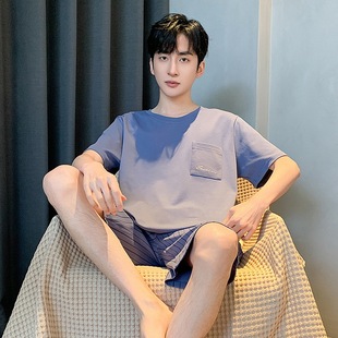 2025 New Arrival Pajamas Men's Summer Short-sleeved Cotton Casual Home Wear Outwear Plus Size Men's Youth Pajamas