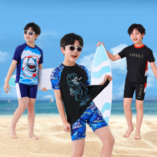 Children's Swimwear Boys Middle School Students Short Sleeve Split Sun Protection Cute Hot Spring New Swimming suit