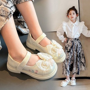 Girls Han Dynasty Shoes Spring & Fall 2025 Ancient Style New Kidsren's Princess Leather Shoes Flats Soft Sole New National Style Embroider