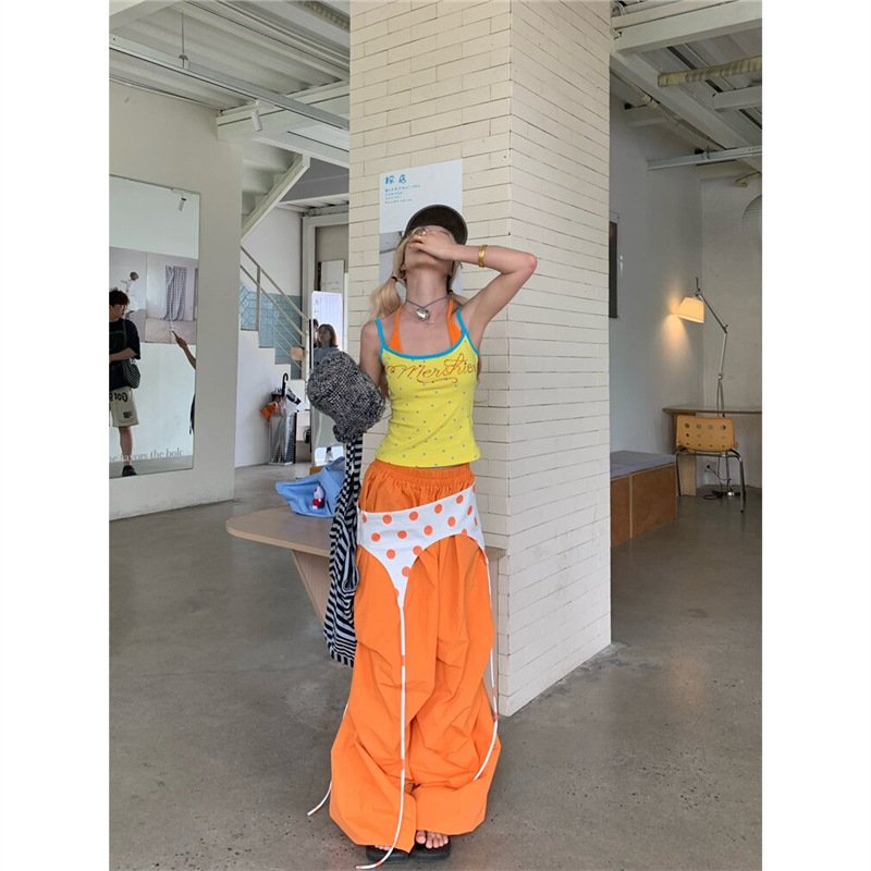 40-Count 1*1 Cotton Dopamine Letter Rhinestone Fake Two-Piece Camisole for Women, Summer Slim-Fit Short Top