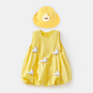 2025 Baby Korean Style dress Girl Baby Summer Yellow Duck Vat Skirt 3690 Thin Girls' Western Style Skirt