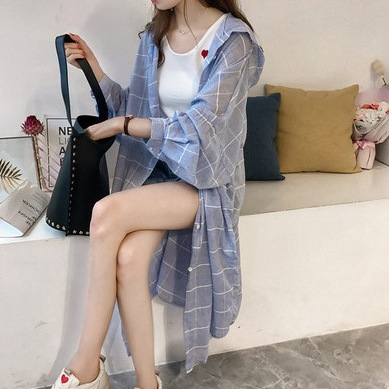 2024 봄 가을 여성복 신상 루즈핏 레이지 BF 체크 셔츠 여성용 중간 길이 상의 홍콩 스타일 후드 재킷