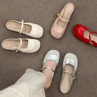 Soft Bottom Shallow Mouth Single-layer Shoes Women's 2024 Summer New French Style Elegant Round Toe Gentle Late Night Breeze Mary Jane Small Leather Shoes