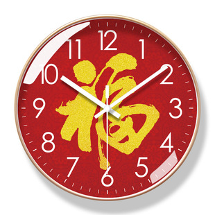 6689 Living Room Calligraphy Wall Clock Chinese Style Clock Fulu Lucking New Chinese Style Quiet Seconds Sweeping Long Endurance Quartz Clock
