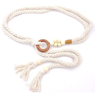 Women's Woven Belt Decorative Dress Vintage Fashion Ring Knot Thin Waist Chain Waisted Cotton Linen Rope with Shirt