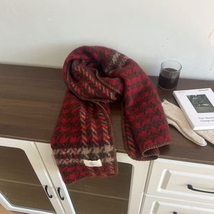 Women's Scarf Winter Thickened All-match Fashionable Korean Style Cool Warm Houndstooth Scarf Shawl Dual-purpose Neck Protection