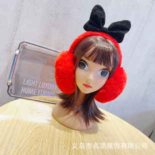 M15 2023 plush cute new children's head three-dimensional bow bag warm earmuffs new headdress