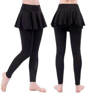 Women's Yoga Skirt Summer Pleated High Waist Hip-lifting Tennis Skirt Training Running Fake Two-piece Anti-light Sports Long Skirt