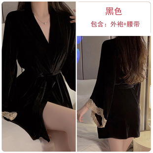 Guiruo Sexy plus size Temptation Velvet Bride Pajamas with Chest Cushion Sling Nightgown Gown Home Clothes suit 2521