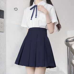 JK uniform box pleated skirt genuine basic versatile preppy style black thick cyanotic gray skirt high waist box pleated pleated skirt
